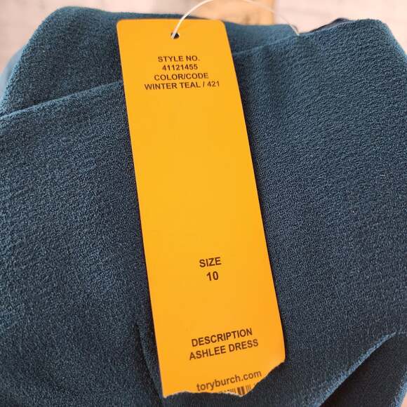Tory Burch Ashley dress Sz 10 winter teal one shoulder mini zip up A30C - Picture 6 of 6